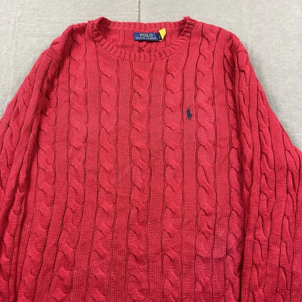 Polo Ralph Lauren Sweater Mens Large Red Cableknit Pullover Crewneck Preppy